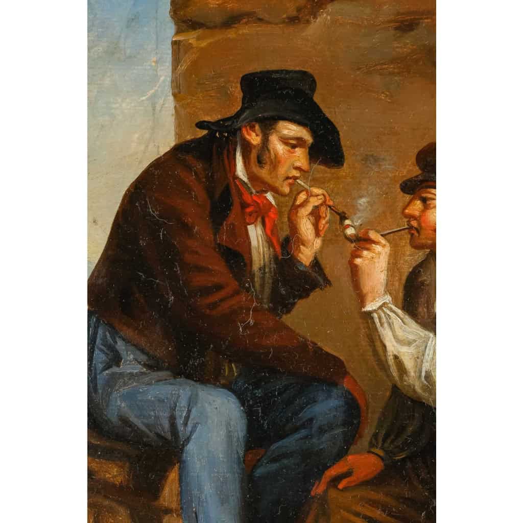 "Deux fumeurs de pipes", tableau XIXème siècle non signé "Deux fumeurs de pipes", tableau XIXème siècle non signé