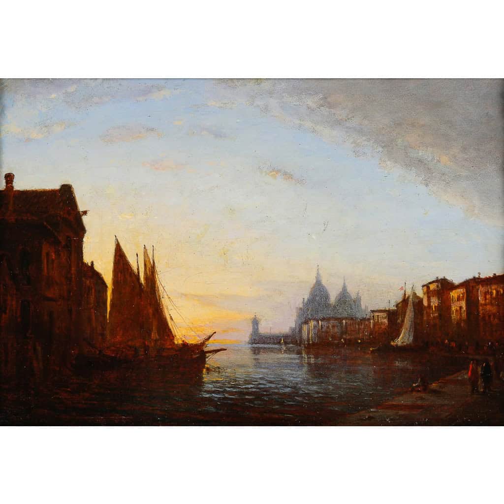 Auguste Ravier (1814-1895) Vue de Venise Basilique Santa Maria Della Salute Huile sur panneau vers 1840 Auguste Ravier (1814-1895) Vue de Venise Basilique Santa Maria Della Salute Huile sur panneau vers 1840