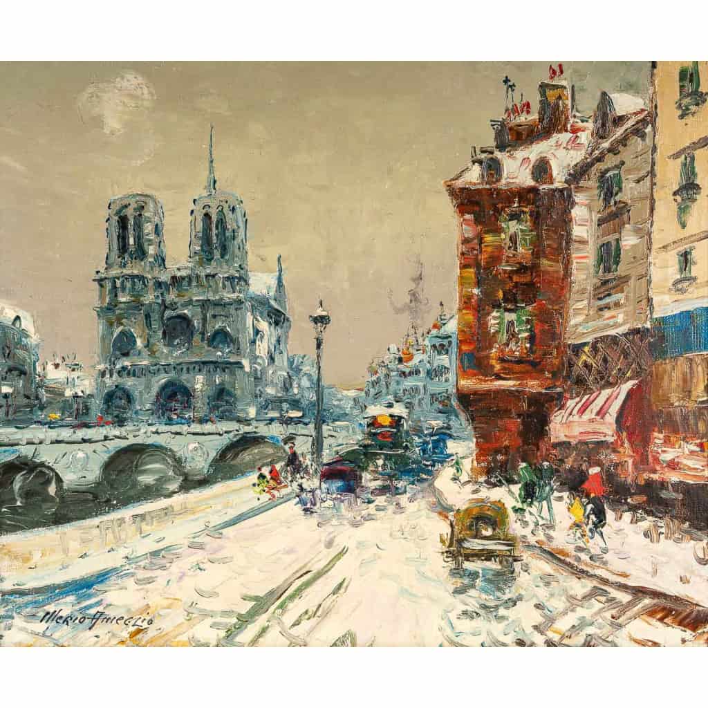 Mério Ameglio (1897-1970) Notre Dame de Paris sous la neige huile sur toile vers 1950 Mério Ameglio (1897-1970) Notre Dame de Paris sous la neige huile sur toile vers 1950