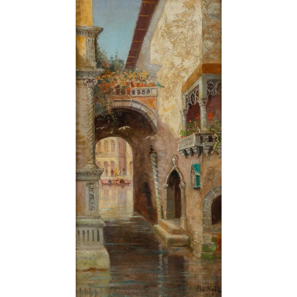 Entrée discrete d’un Palais sur le Grand Canal à Venise signé par Pol Noël (1850- ) huile sur toile vers 1890 Entrée discrete d’un Palais sur le Grand Canal à Venise signé par Pol Noël (1850- ) huile sur toile vers 1890