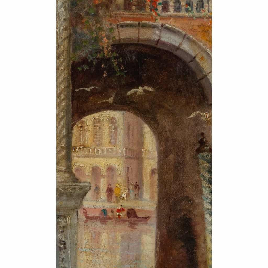 Entrée discrete d’un Palais sur le Grand Canal à Venise signé par Pol Noël (1850- ) huile sur toile vers 1890 Entrée discrete d’un Palais sur le Grand Canal à Venise signé par Pol Noël (1850- ) huile sur toile vers 1890