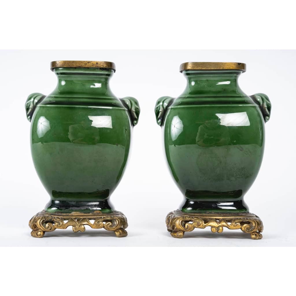 Théodore DECK (1823 - 1891) Paire de Vases Miniatures, circa 1870 |||||||||