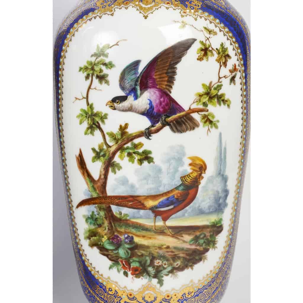 Paire de vases en porcelaine à décor d'oiseaux exotiques, travail français du début du XIXe siècle Paire de vases en porcelaine à décor d'oiseaux exotiques, travail français du début du XIXe siècle