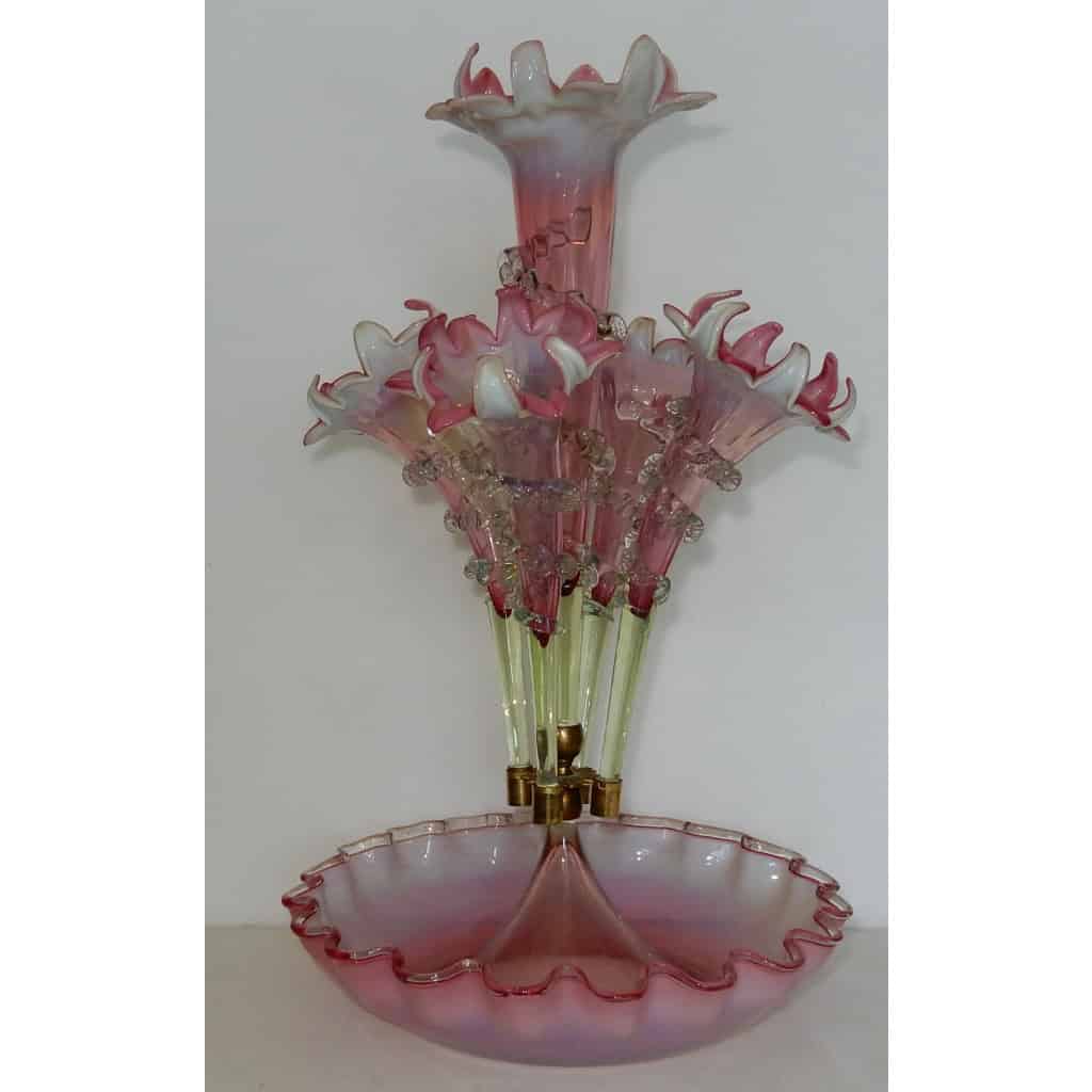 1880/1900 Coupe en Verre Opalescent Avec 5 Cornets N3 1880/1900 Coupe en Verre Opalescent Avec 5 Cornets N3