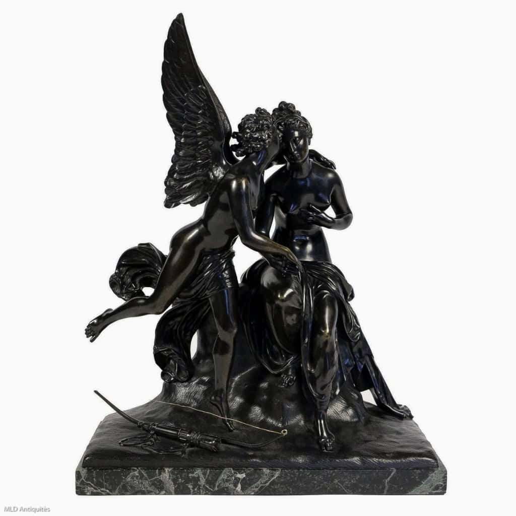 Groupe en bronze à patine noire Ange et Nymphe époque Romantique vers 1830-1840 Groupe en bronze à patine noire Ange et Nymphe époque Romantique vers 1830-1840