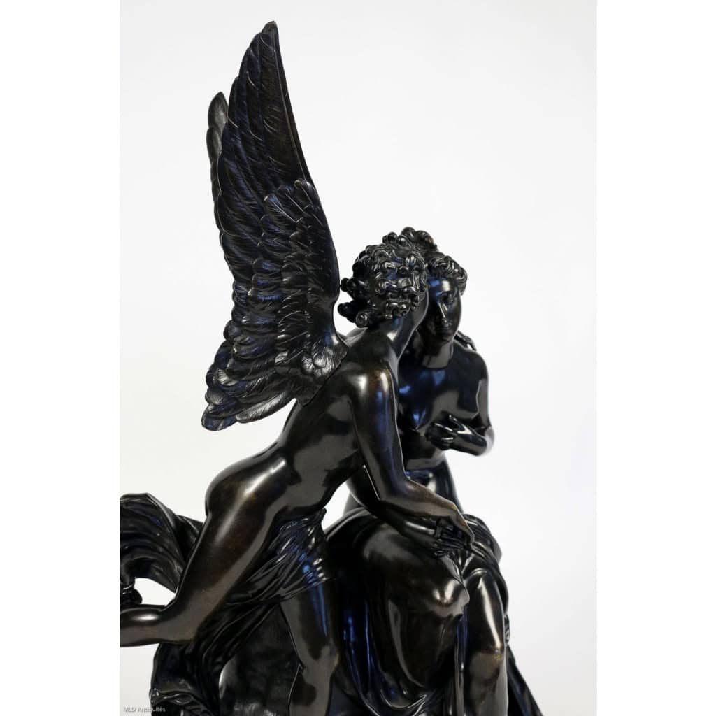 Groupe en bronze à patine noire Ange et Nymphe époque Romantique vers 1830-1840 Groupe en bronze à patine noire Ange et Nymphe époque Romantique vers 1830-1840