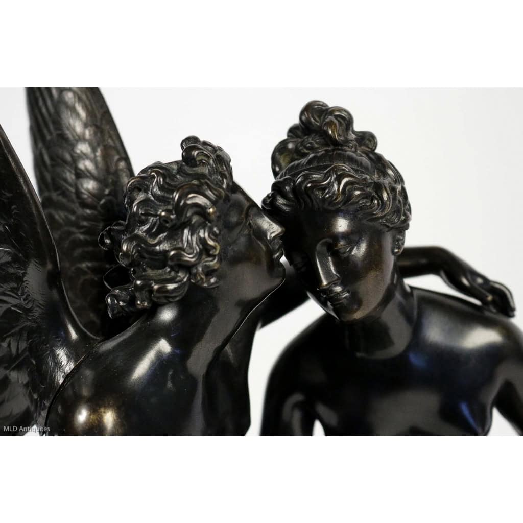 Groupe en bronze à patine noire Ange et Nymphe époque Romantique vers 1830-1840 Groupe en bronze à patine noire Ange et Nymphe époque Romantique vers 1830-1840