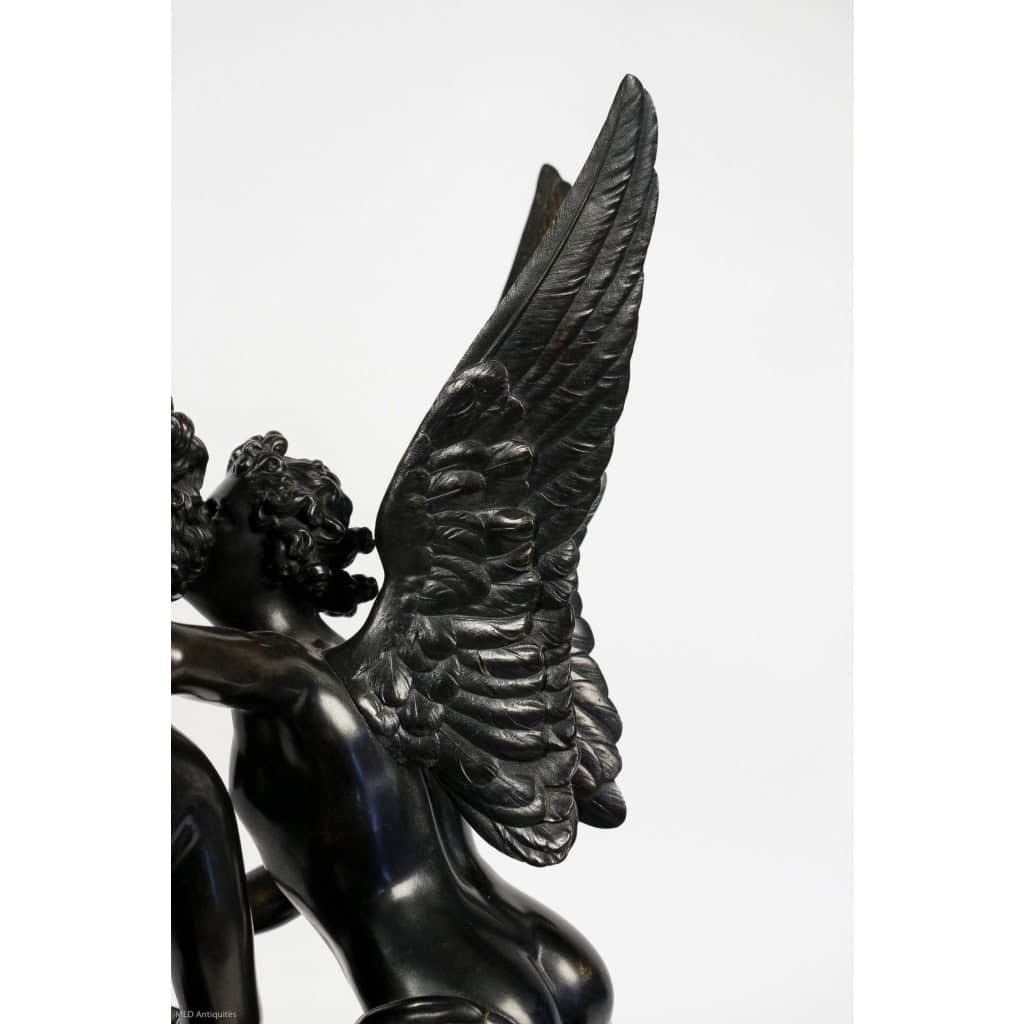 Groupe en bronze à patine noire Ange et Nymphe époque Romantique vers 1830-1840 Groupe en bronze à patine noire Ange et Nymphe époque Romantique vers 1830-1840