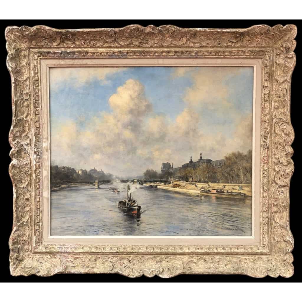 VOLLON Alexis Tableau Debut 20è Paris Remorqueur Sur La Seine Huile Signee Certificat ||||||||