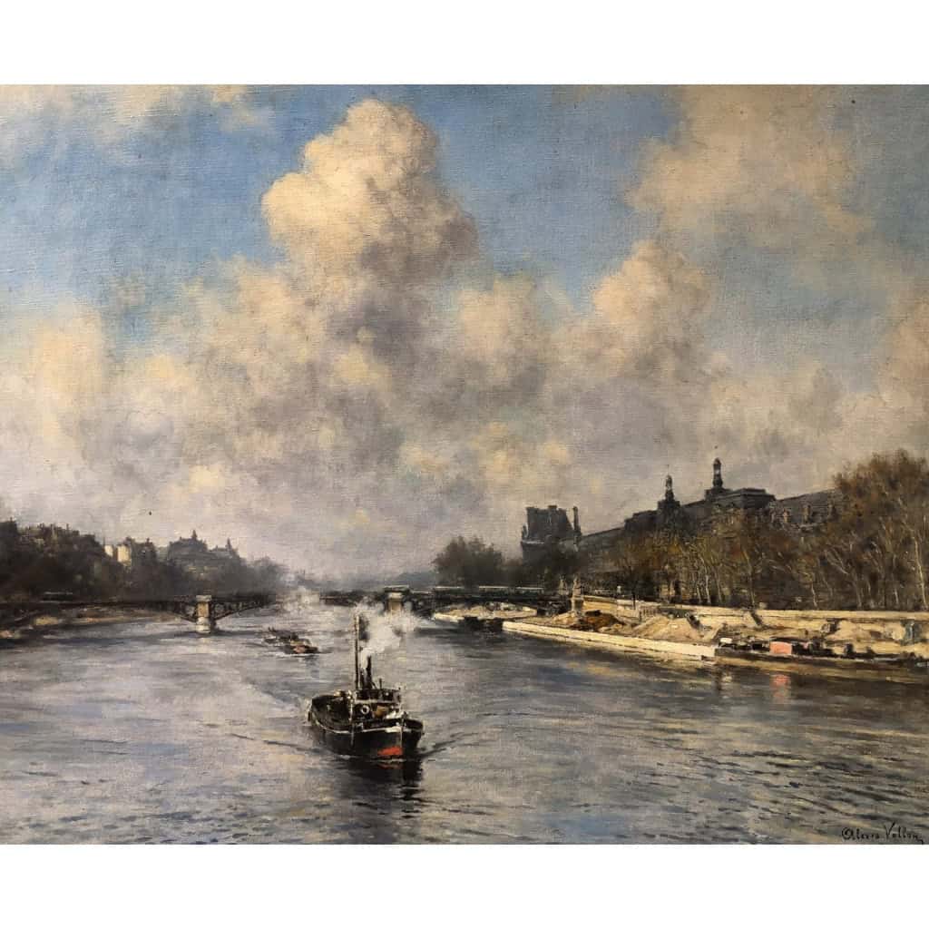 VOLLON Alexis Tableau Debut 20è Paris Remorqueur Sur La Seine Huile Signee Certificat VOLLON Alexis Tableau Debut 20è Paris Remorqueur Sur La Seine Huile Signee Certificat