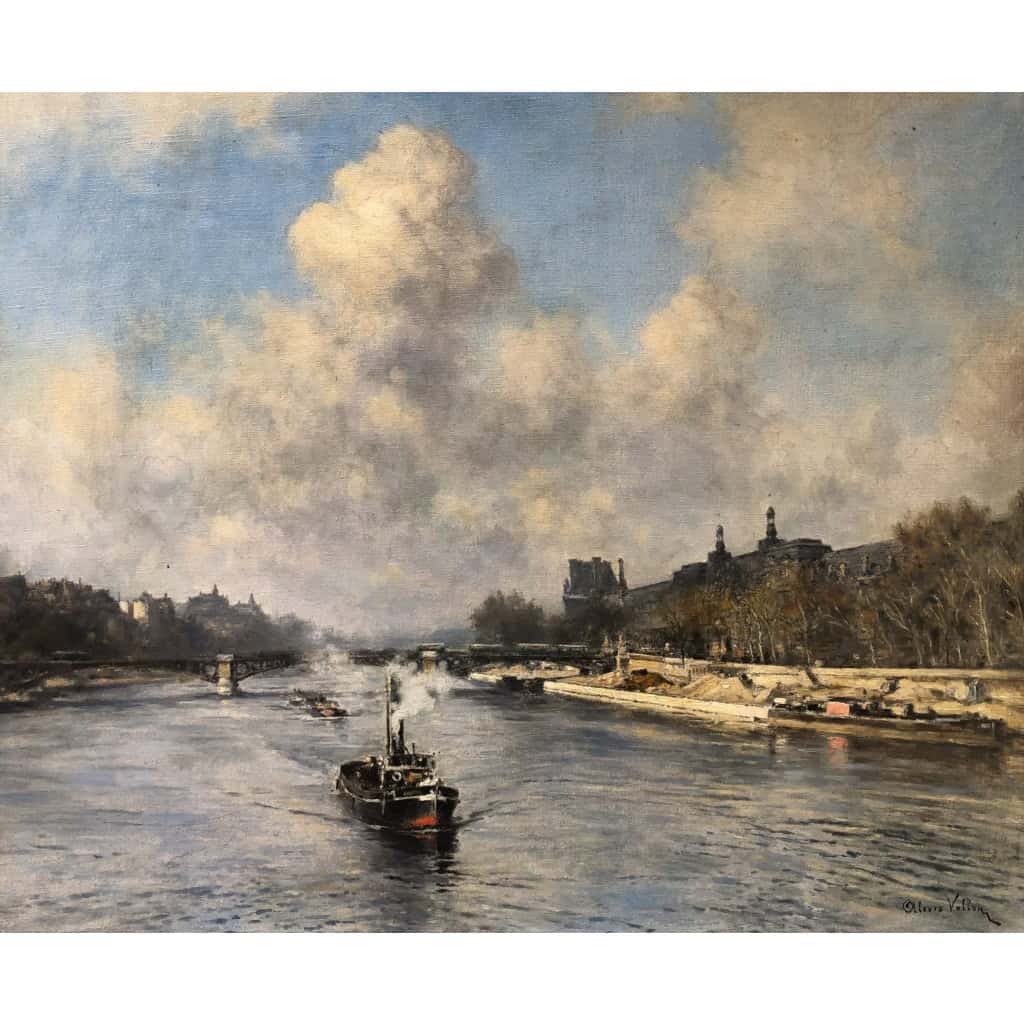 VOLLON Alexis Tableau Debut 20è Paris Remorqueur Sur La Seine Huile Signee Certificat VOLLON Alexis Tableau Debut 20è Paris Remorqueur Sur La Seine Huile Signee Certificat