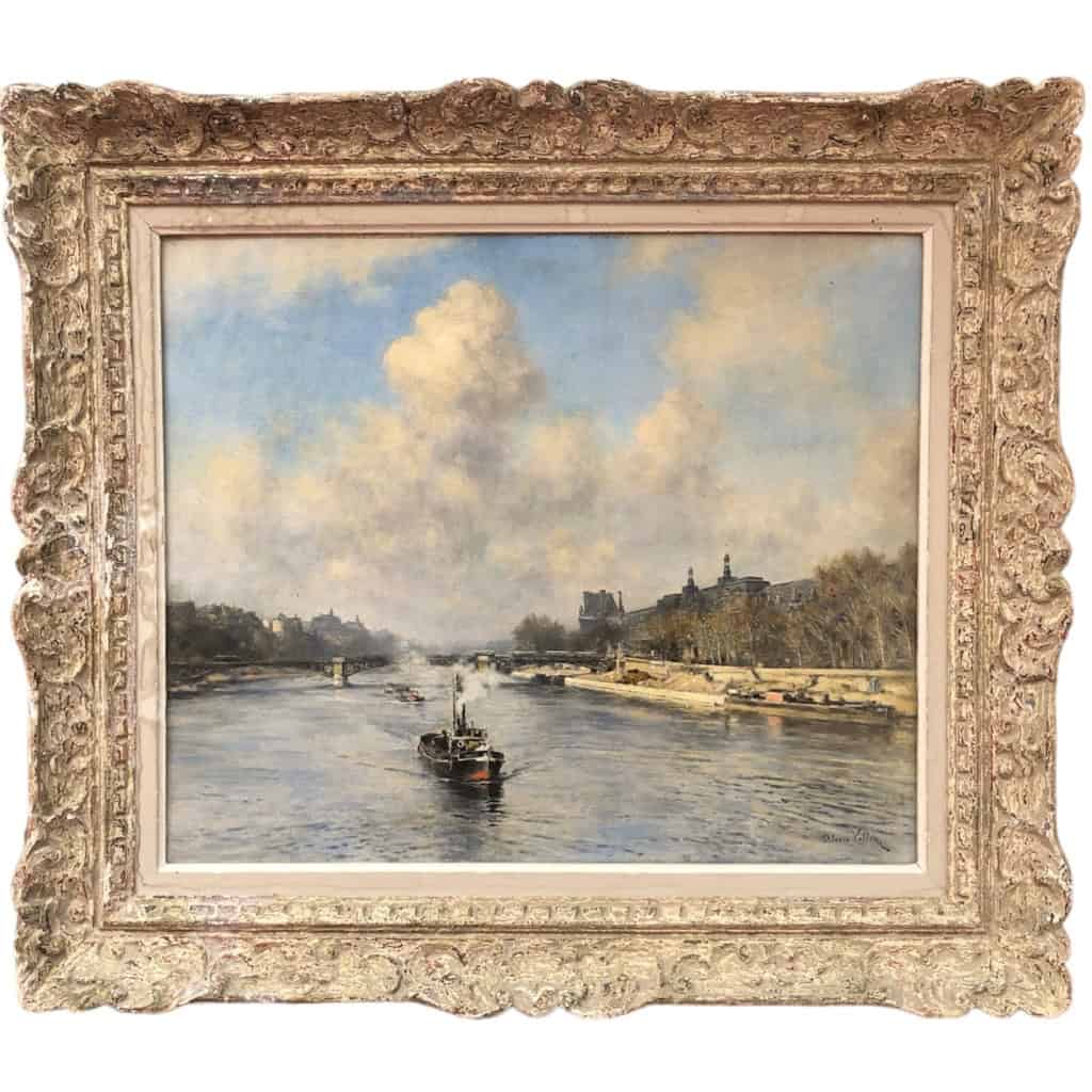 VOLLON Alexis Tableau Debut 20è Paris Remorqueur Sur La Seine Huile Signee Certificat VOLLON Alexis Tableau Debut 20è Paris Remorqueur Sur La Seine Huile Signee Certificat