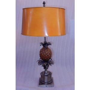 1950/70 Lampe à l’Ananas en Bronze Argenté, Abat-jour en Métal, Signée Charles, Made In France |||||||||||