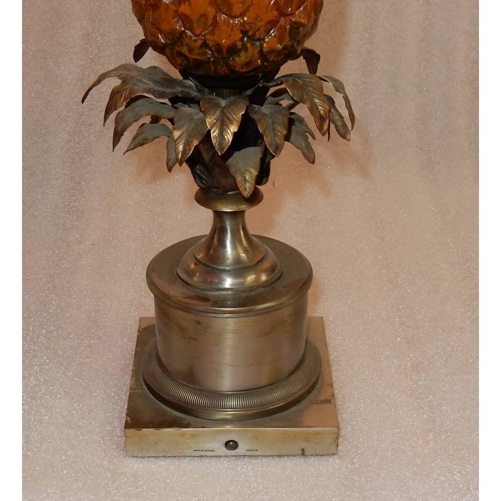 1950/70 Lampe à l’Ananas en Bronze Argenté, Abat-jour en Métal, Signée Charles, Made In France 1950/70 Lampe à l’Ananas en Bronze Argenté, Abat-jour en Métal, Signée Charles, Made In France