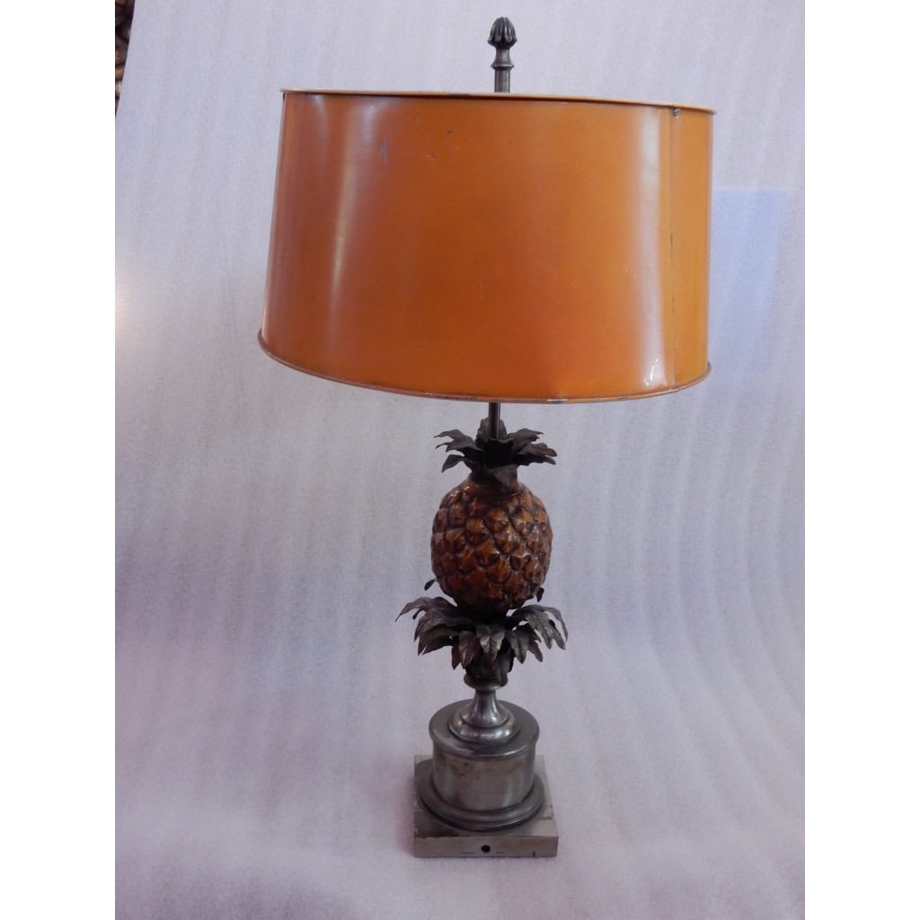 1950/70 Lampe à l’Ananas en Bronze Argenté, Abat-jour en Métal, Signée Charles, Made In France 1950/70 Lampe à l’Ananas en Bronze Argenté, Abat-jour en Métal, Signée Charles, Made In France