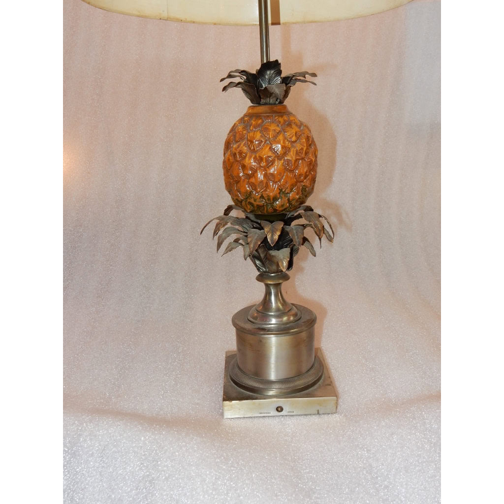 1950/70 Lampe à l’Ananas en Bronze Argenté, Abat-jour en Métal, Signée Charles, Made In France 1950/70 Lampe à l’Ananas en Bronze Argenté, Abat-jour en Métal, Signée Charles, Made In France