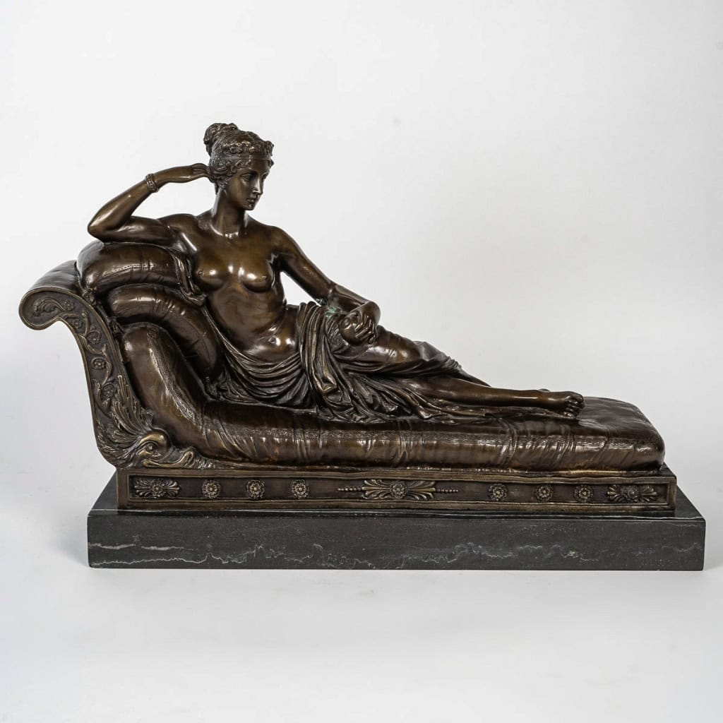 D'après Antonio Canova (1757-1822) - Pauline Borghèse dite Venus Vitrix en bronze et marbre vers 1860-1880 D'après Antonio Canova (1757-1822) - Pauline Borghèse dite Venus Vitrix en bronze et marbre vers 1860-1880