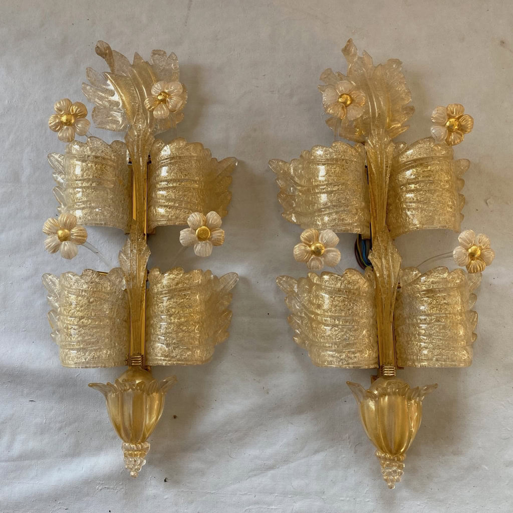 1970/80′ Paire d’Appliques en Verre Ou Cristal De Murano Barovier & Toso Forme Papillon 1970/80′ Paire d’Appliques en Verre Ou Cristal De Murano Barovier & Toso Forme Papillon