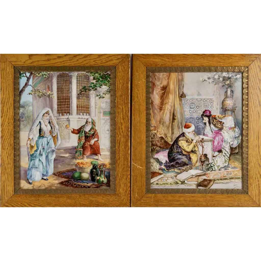 Grande Paire de Plaques Orientalistes en Porcelaine Polychrome Napoléon III |||||||||||||||