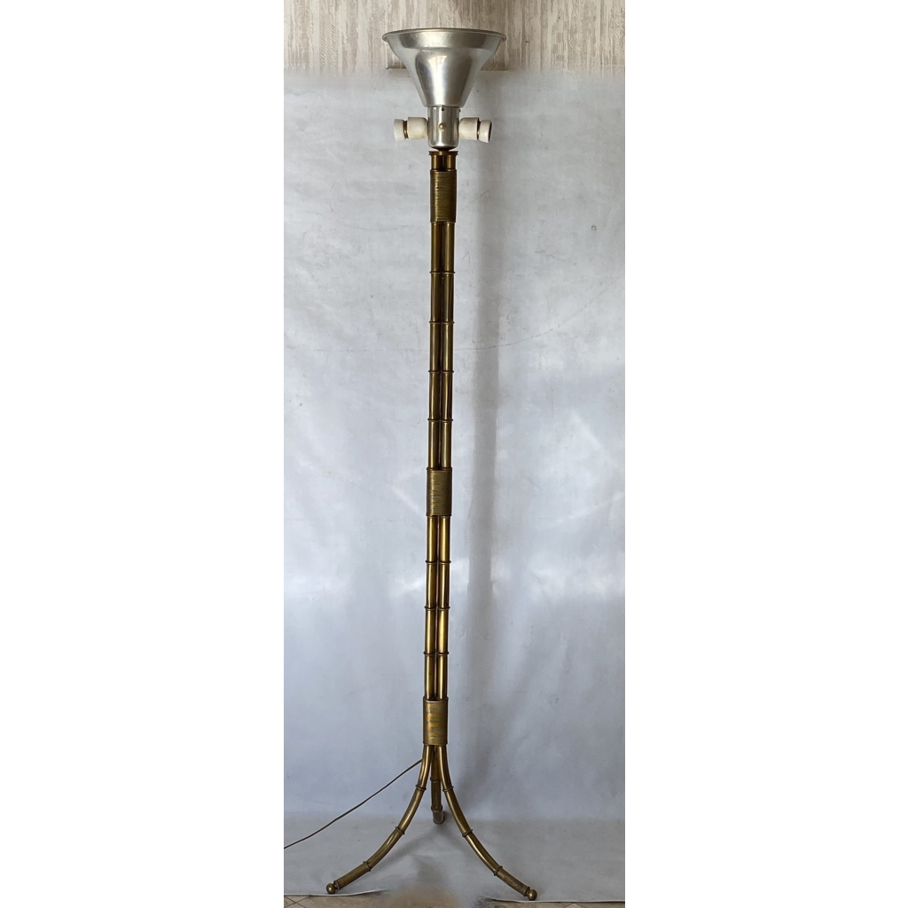 1950/70 Lampadaire en Bronze Doré Maison Bagués Modèle Palmier 3 Tiges Decor Bambou |||||||||