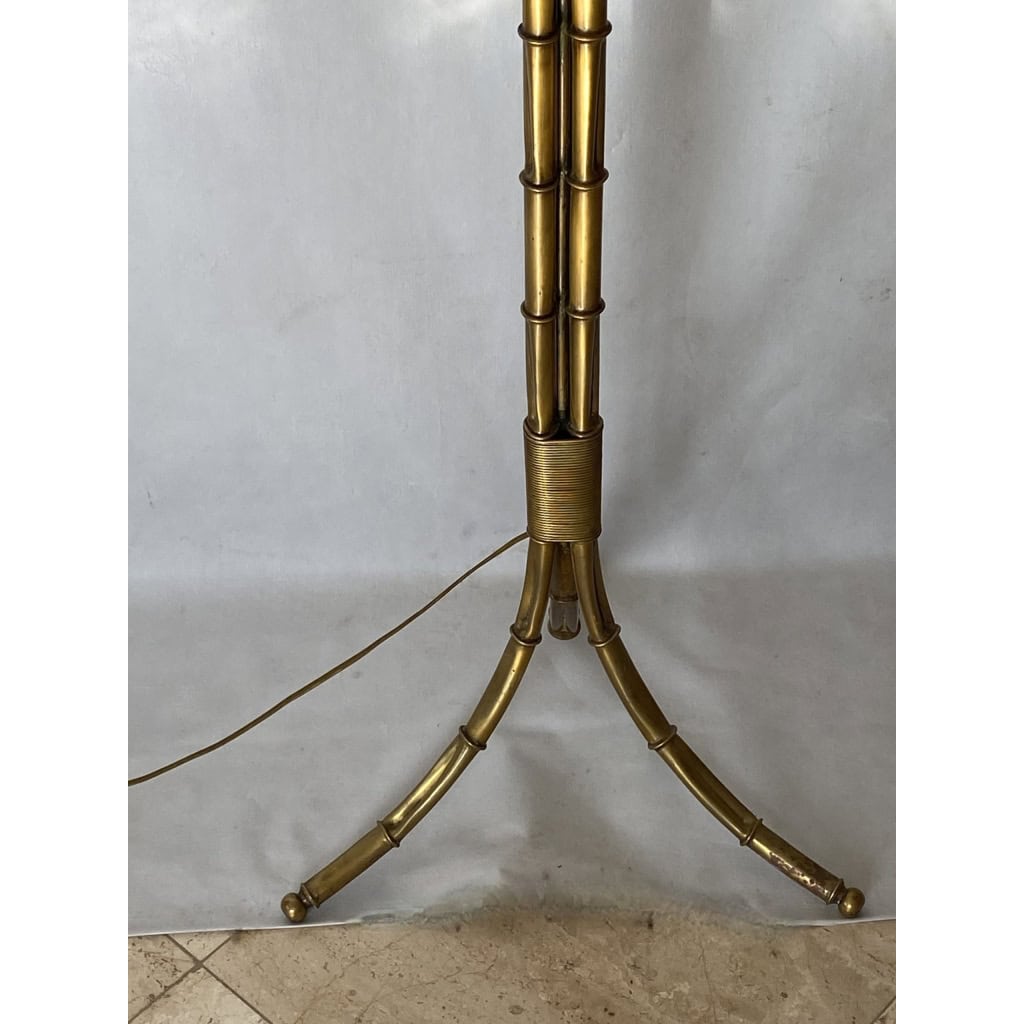 1950/70 Lampadaire en Bronze Doré Maison Bagués Modèle Palmier 3 Tiges Decor Bambou 1950/70 Lampadaire en Bronze Doré Maison Bagués Modèle Palmier 3 Tiges Decor Bambou