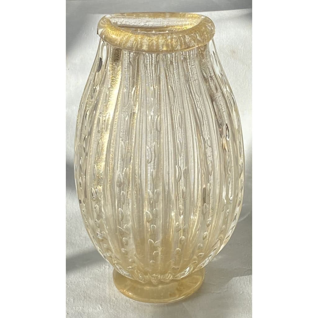 1970′ Vase Cristal Murano Avec Paillons D’Or Signés Murano Alberto Dama ||||||||||||