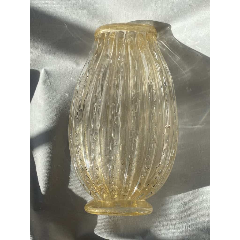 1970′ Vase Cristal Murano Avec Paillons D’Or Signés Murano Alberto Dama 1970′ Vase Cristal Murano Avec Paillons D’Or Signés Murano Alberto Dama