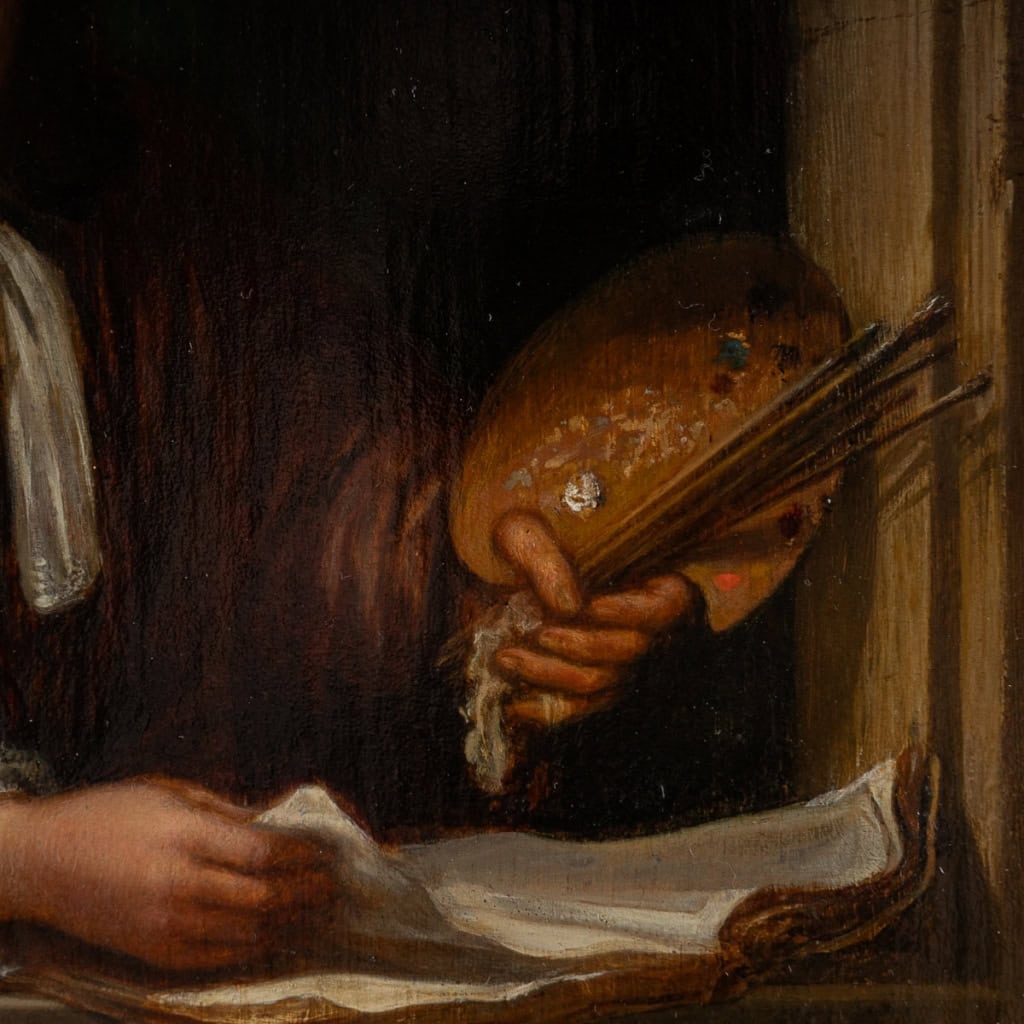 Willem Van Mieris (Suiveur de) Autoportrait d’un Peintre dans une alcove huile sur panneau Pays-Bas vers 1800 Willem Van Mieris (Suiveur de) Autoportrait d’un Peintre dans une alcove huile sur panneau Pays-Bas vers 1800