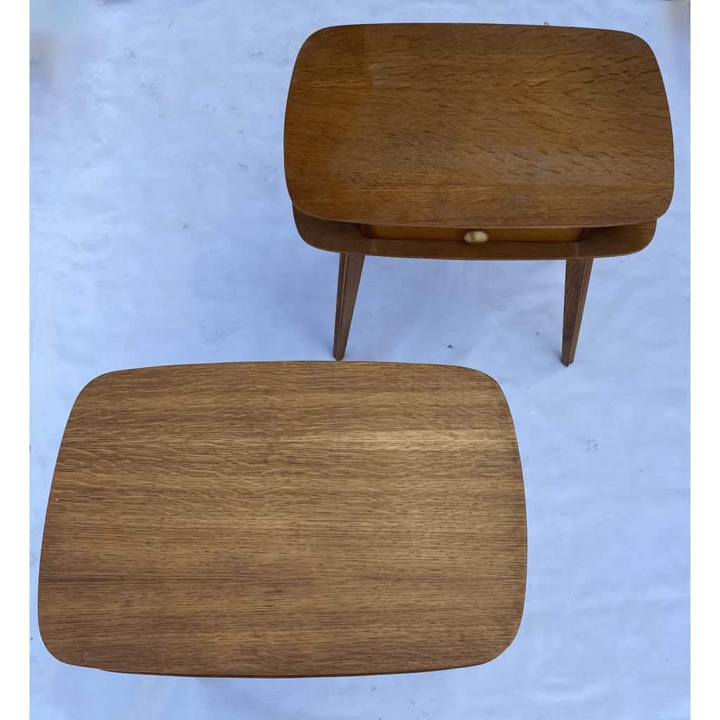 1950′ Paire De Chevets Chêne Design Forme Ovoide 1950′ Paire De Chevets Chêne Design Forme Ovoide