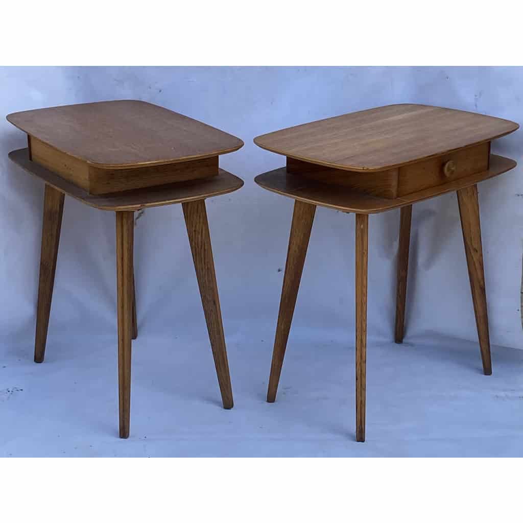 1950′ Paire De Chevets Chêne Design Forme Ovoide 1950′ Paire De Chevets Chêne Design Forme Ovoide