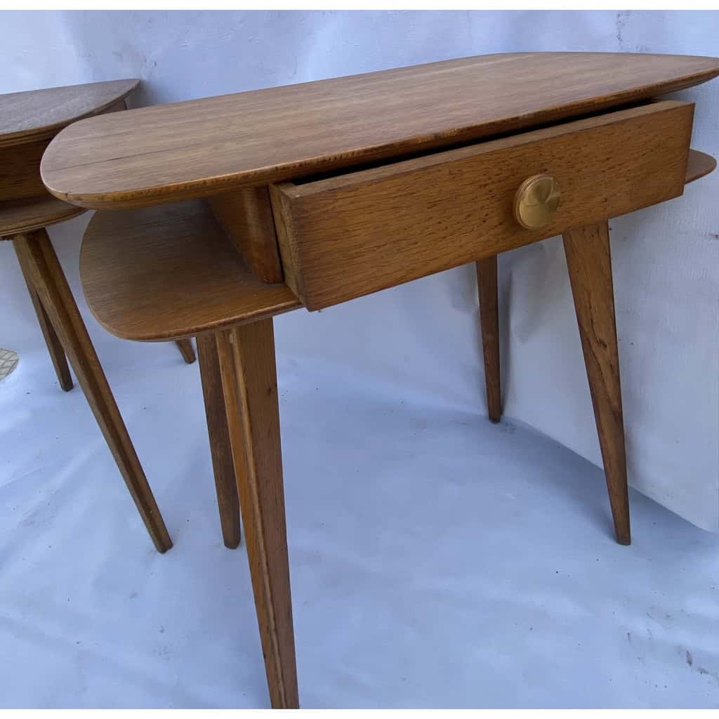 1950′ Paire De Chevets Chêne Design Forme Ovoide 1950′ Paire De Chevets Chêne Design Forme Ovoide