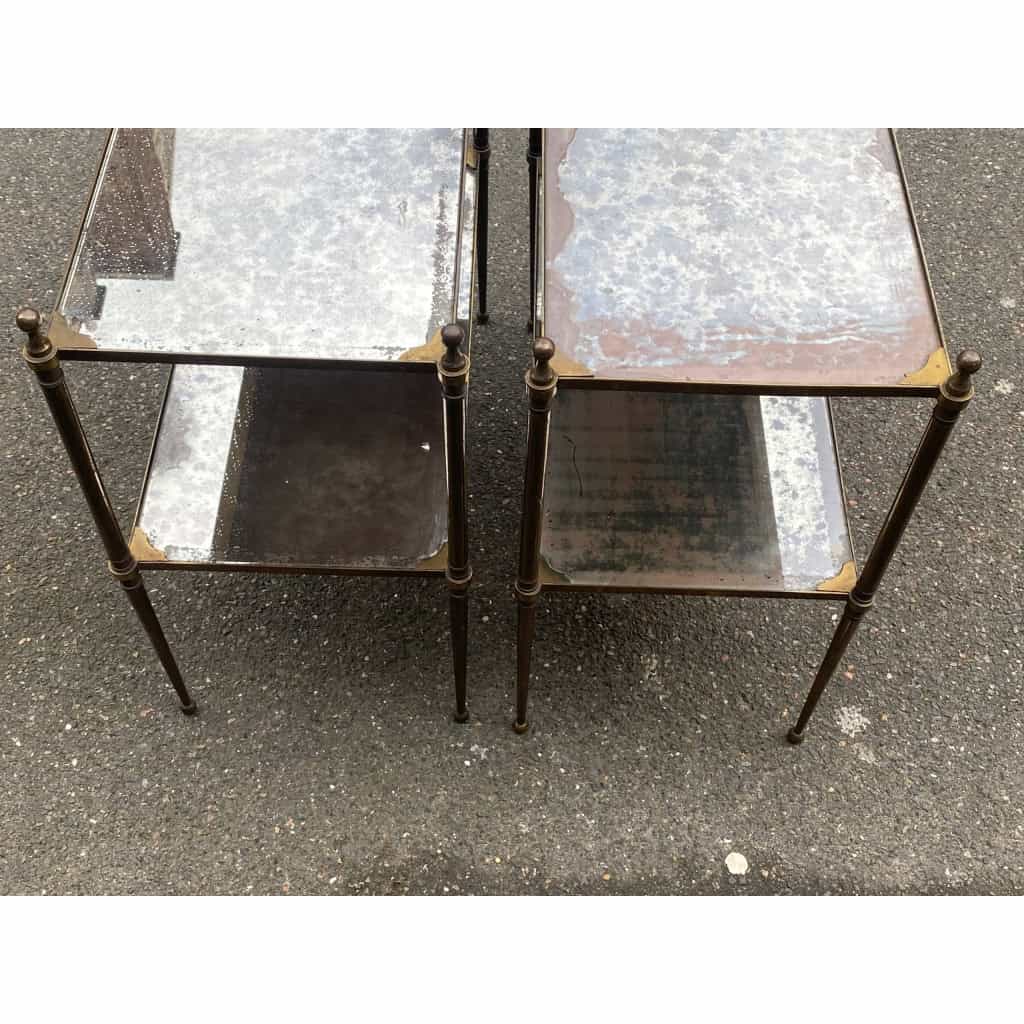 1950/70′ Paire de Tables Maison Jansen En Bronze Patiné Avec Plateaux Miroirs Vintage 1950/70′ Paire de Tables Maison Jansen En Bronze Patiné Avec Plateaux Miroirs Vintage