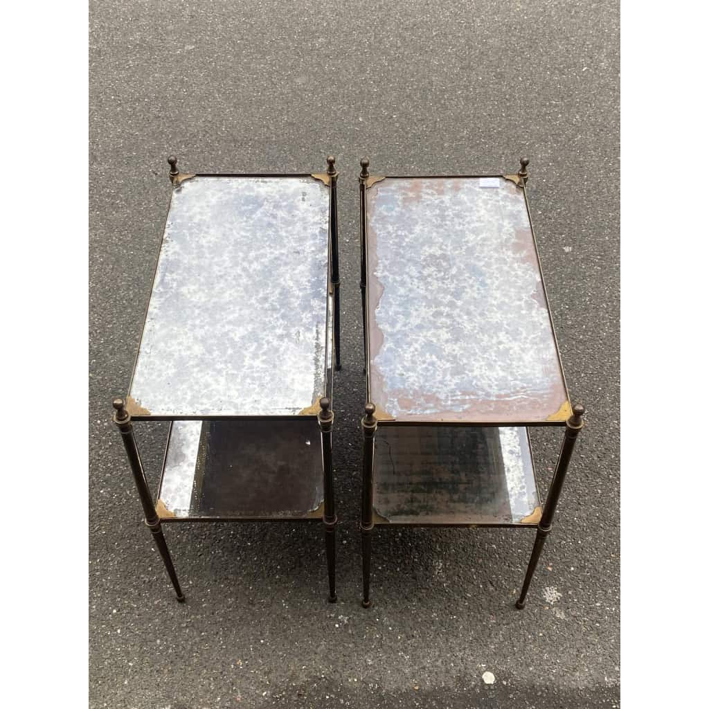 1950/70′ Paire de Tables Maison Jansen En Bronze Patiné Avec Plateaux Miroirs Vintage 1950/70′ Paire de Tables Maison Jansen En Bronze Patiné Avec Plateaux Miroirs Vintage