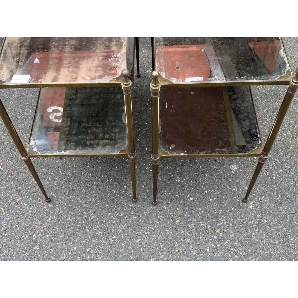 1950/70′ Paire de Tables Maison Jansen En Bronze Patiné Avec Plateaux Miroirs Vintage 1950/70′ Paire de Tables Maison Jansen En Bronze Patiné Avec Plateaux Miroirs Vintage