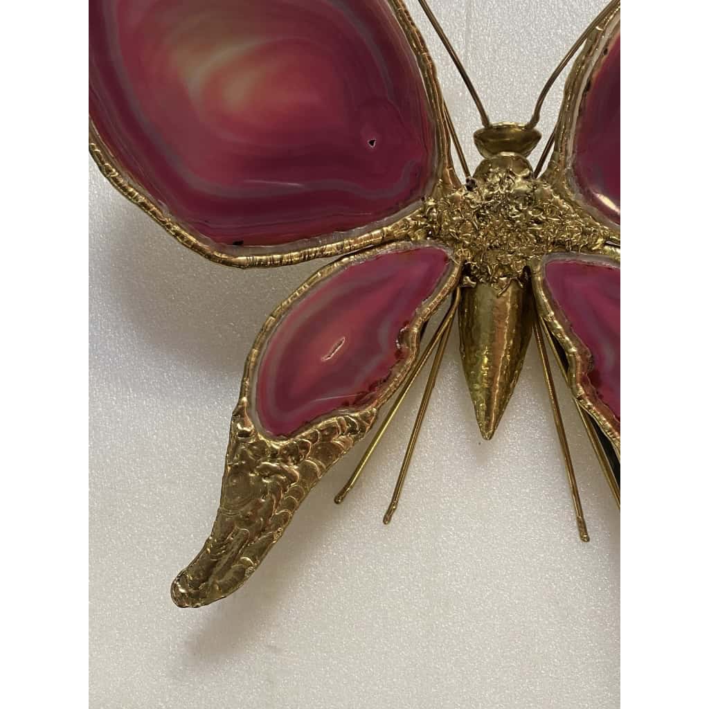 1970’ Applique Papillon en Bronze ou Laiton, Duval Brasseur Ou Isabelle Faure, 4 Ampoules, Ailes d’Agate 1970’ Applique Papillon en Bronze ou Laiton, Duval Brasseur Ou Isabelle Faure, 4 Ampoules, Ailes d’Agate