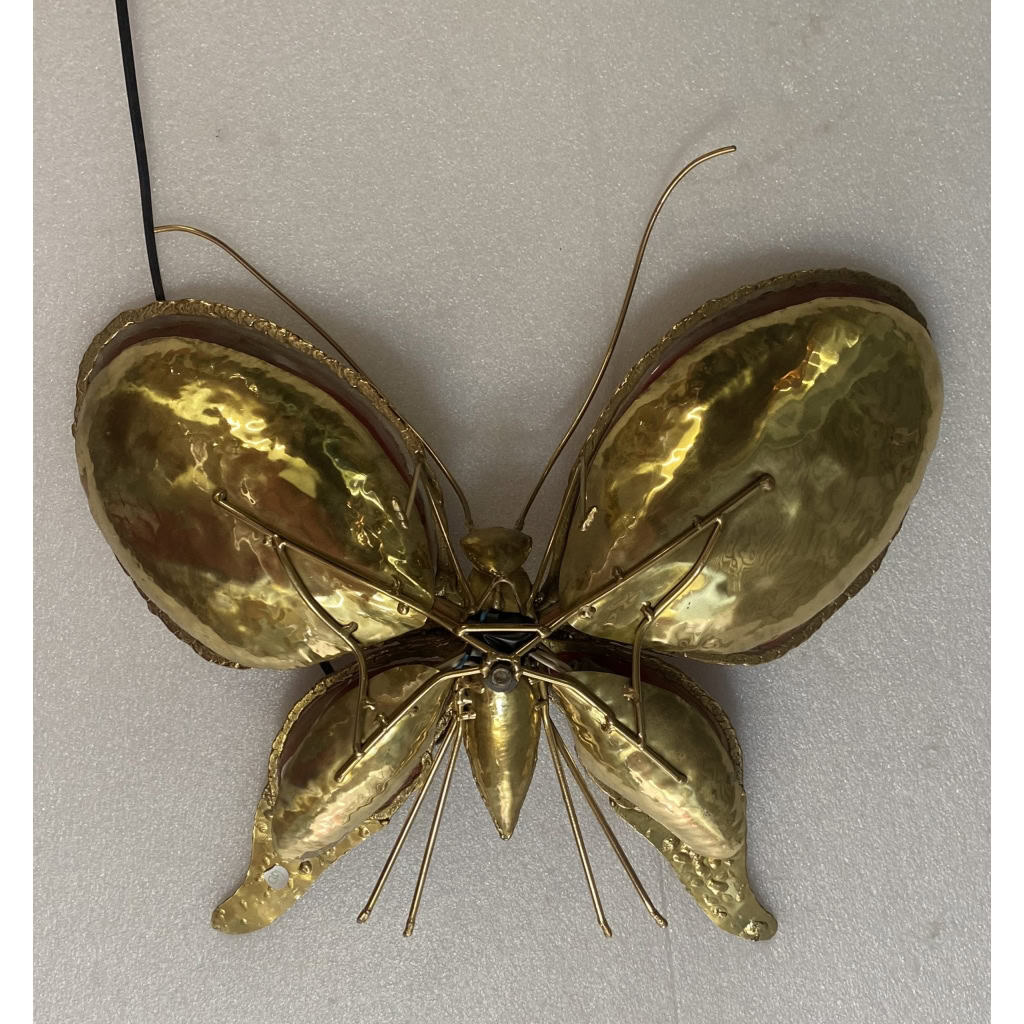 1970’ Applique Papillon en Bronze ou Laiton, Duval Brasseur Ou Isabelle Faure, 4 Ampoules, Ailes d’Agate 1970’ Applique Papillon en Bronze ou Laiton, Duval Brasseur Ou Isabelle Faure, 4 Ampoules, Ailes d’Agate