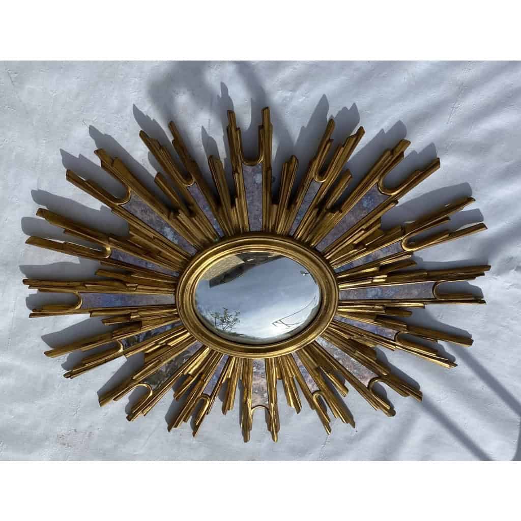 1970′ Miroir Soleil Ovale , Résine Dorée 1970′ Miroir Soleil Ovale , Résine Dorée