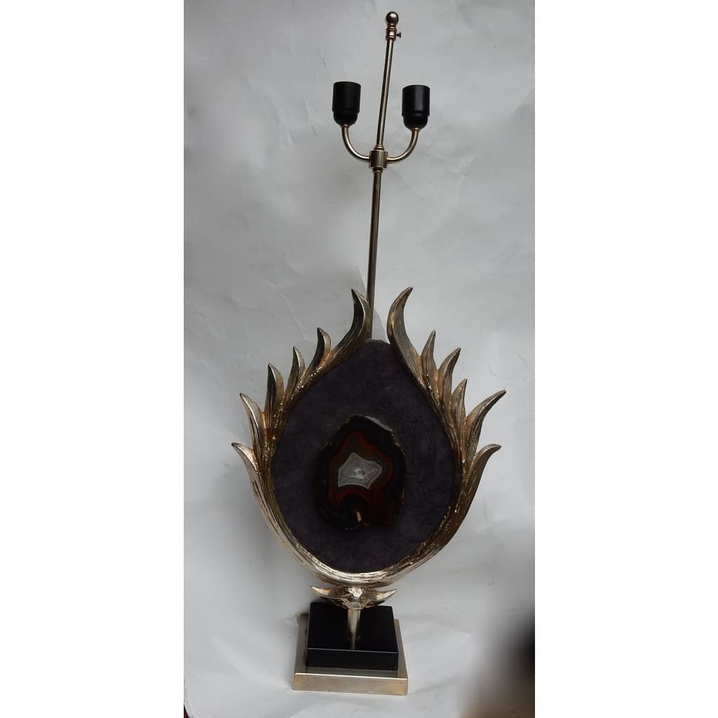 1970′ Lampe Décor Lotus, Bronze Argenté, Galuchat, Agate, Duval Brasseur Non Signée 1970′ Lampe Décor Lotus, Bronze Argenté, Galuchat, Agate, Duval Brasseur Non Signée