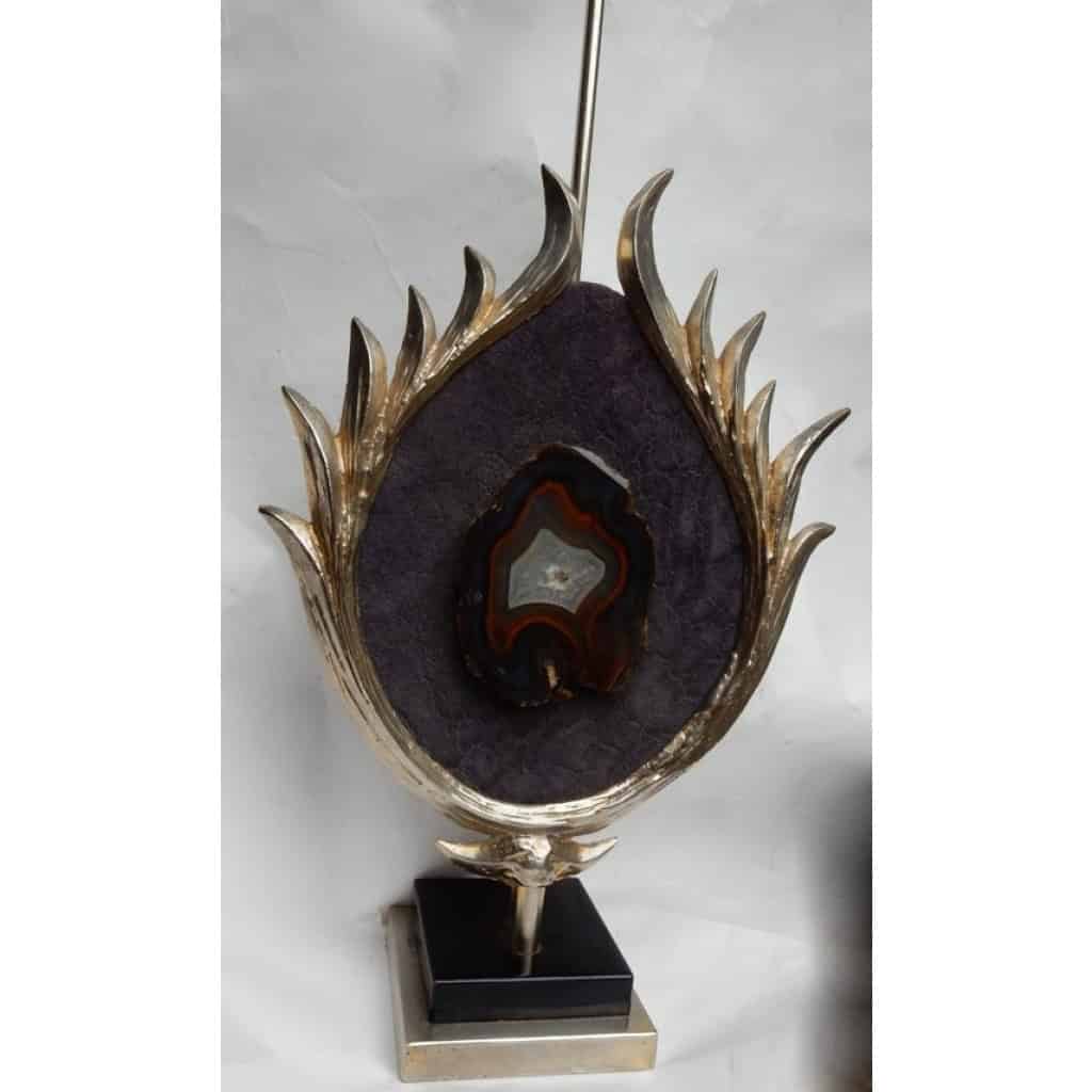 1970′ Lampe Décor Lotus, Bronze Argenté, Galuchat, Agate, Duval Brasseur Non Signée 1970′ Lampe Décor Lotus, Bronze Argenté, Galuchat, Agate, Duval Brasseur Non Signée