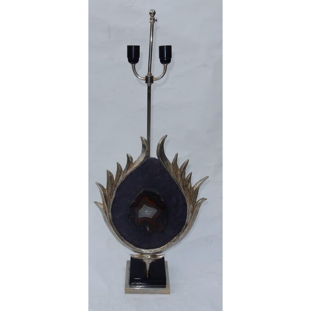 1970′ Lampe Décor Lotus, Bronze Argenté, Galuchat, Agate, Duval Brasseur Non Signée 1970′ Lampe Décor Lotus, Bronze Argenté, Galuchat, Agate, Duval Brasseur Non Signée