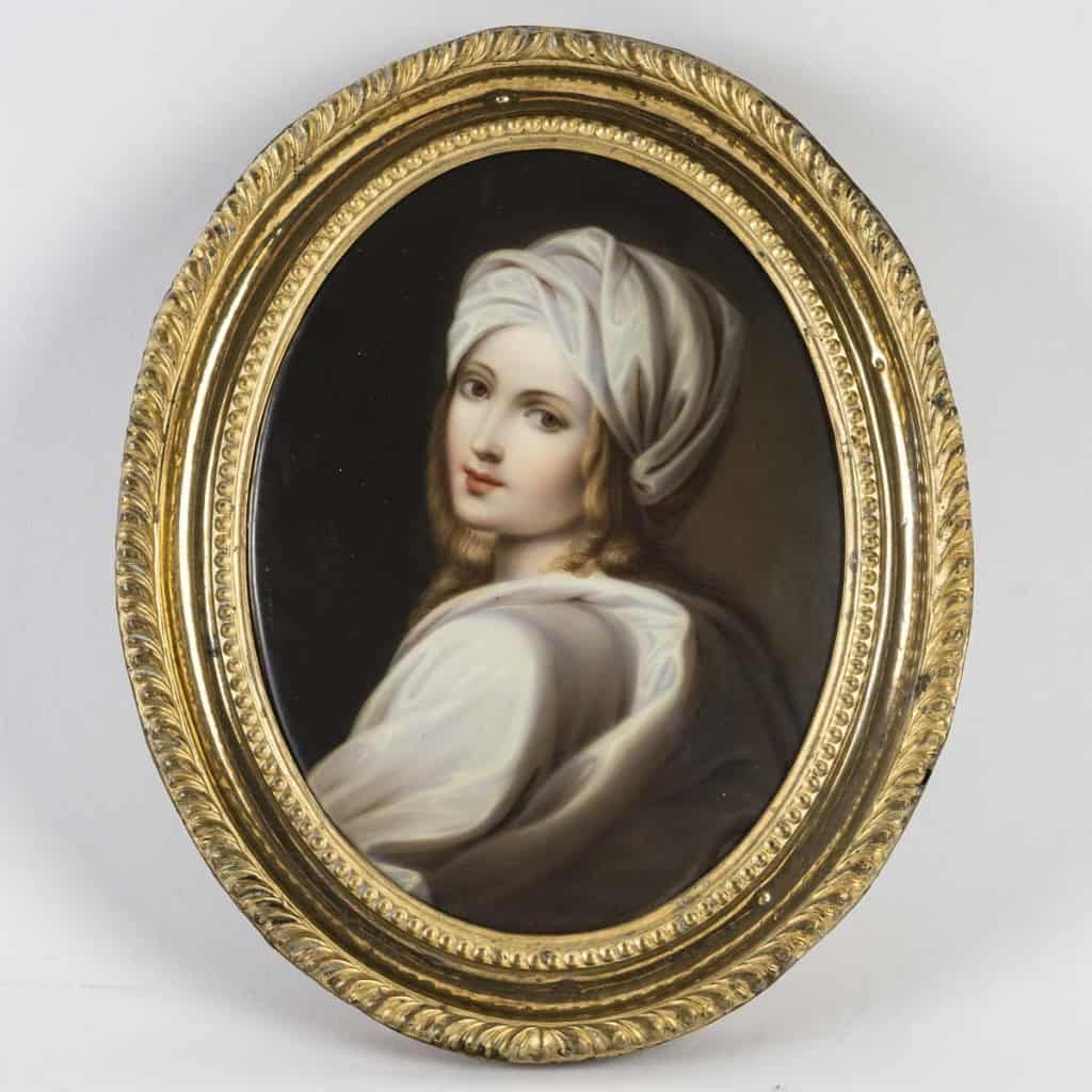 Miniature peinte sur porcelaine d'après Guido Reni : Portrait de Béatrice Cenci, travail français du XIXe siècle ||||||||