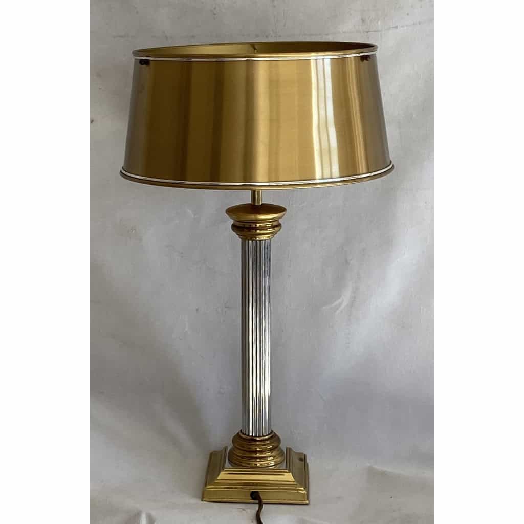 1970′ Lampe En Bronze Doré Et Nickelé Style Charles Non Signée |||||||||||