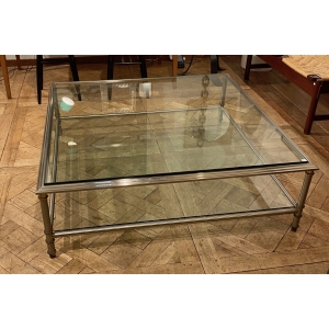 1950/70′ Table Basse Maison Jansen Bronze Ou Laiton Patiné Et Argenté ||||||||||