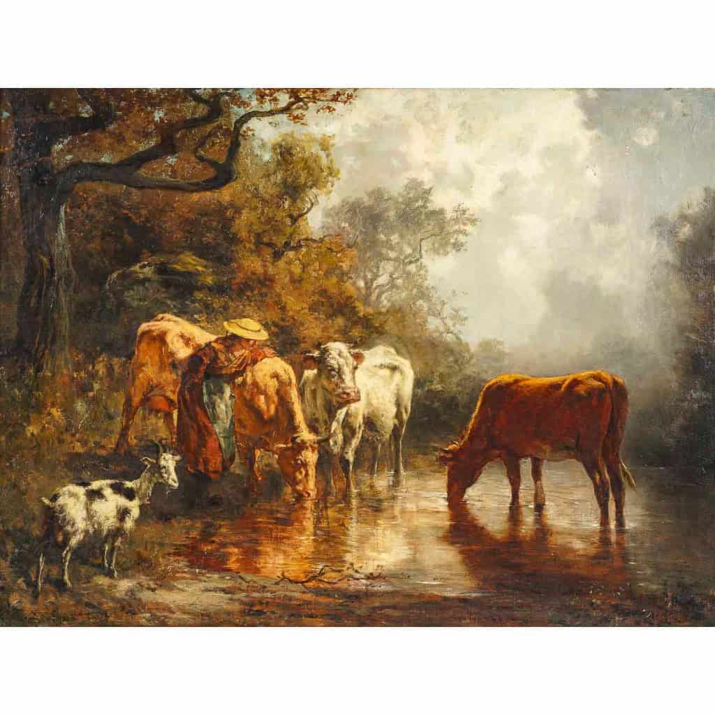 Théodore Levigne (1848-1912) Vaches s’abreuvant à l’étang huile sur toile vers 1875 Théodore Levigne (1848-1912) Vaches s’abreuvant à l’étang huile sur toile vers 1875