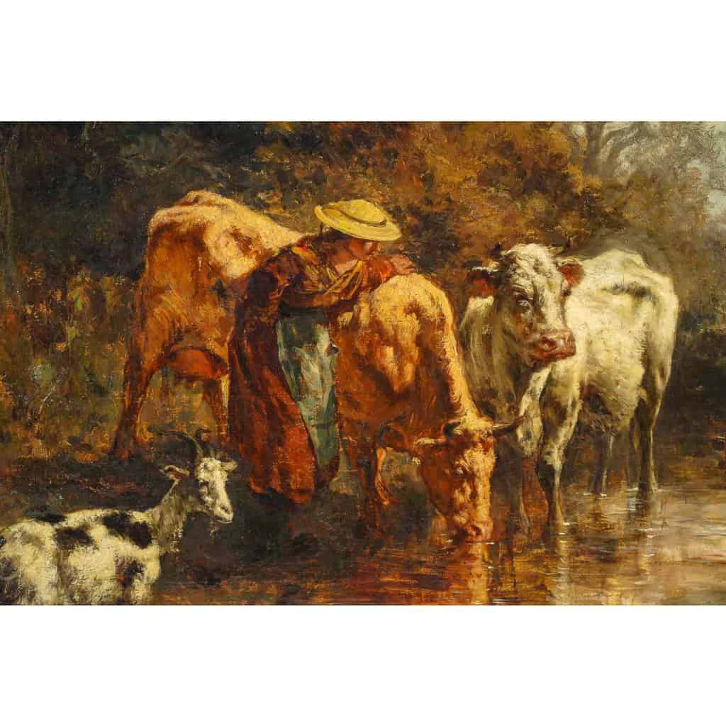 Théodore Levigne (1848-1912) Vaches s’abreuvant à l’étang huile sur toile vers 1875 Théodore Levigne (1848-1912) Vaches s’abreuvant à l’étang huile sur toile vers 1875