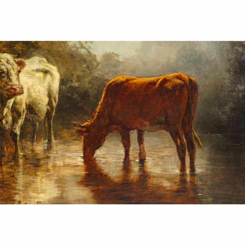 Théodore Levigne (1848-1912) Vaches s’abreuvant à l’étang huile sur toile vers 1875 Théodore Levigne (1848-1912) Vaches s’abreuvant à l’étang huile sur toile vers 1875