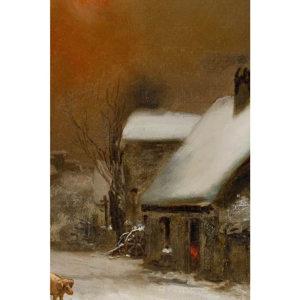 Théodore Levigne (1848-1912) Village sous la neige huile sur toile fin du XIXème siècle Théodore Levigne (1848-1912) Village sous la neige huile sur toile fin du XIXème siècle