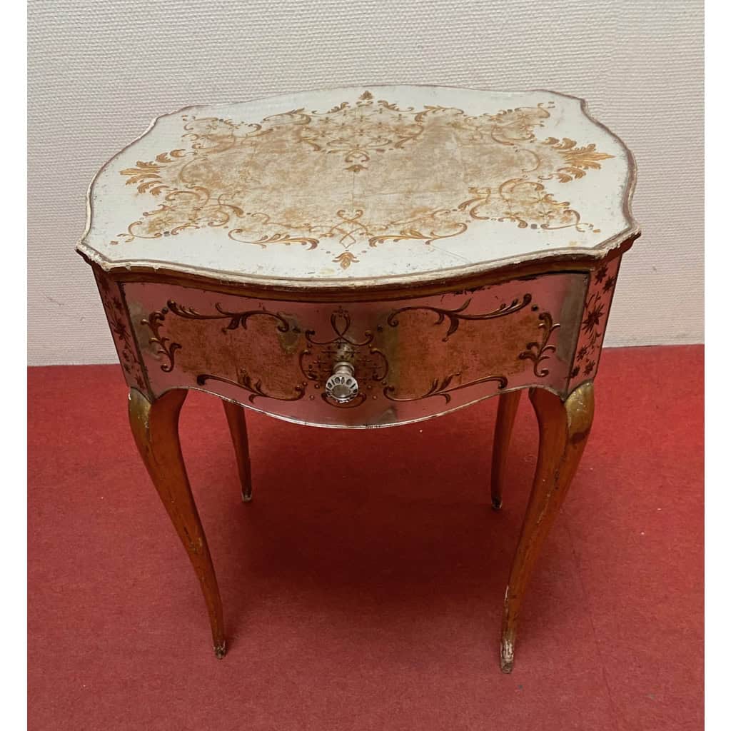 1950′ Commode Arbalète 1 Tiroir Bois Doré Et Metacrylate Eglomise Maison Bagués ||||||||