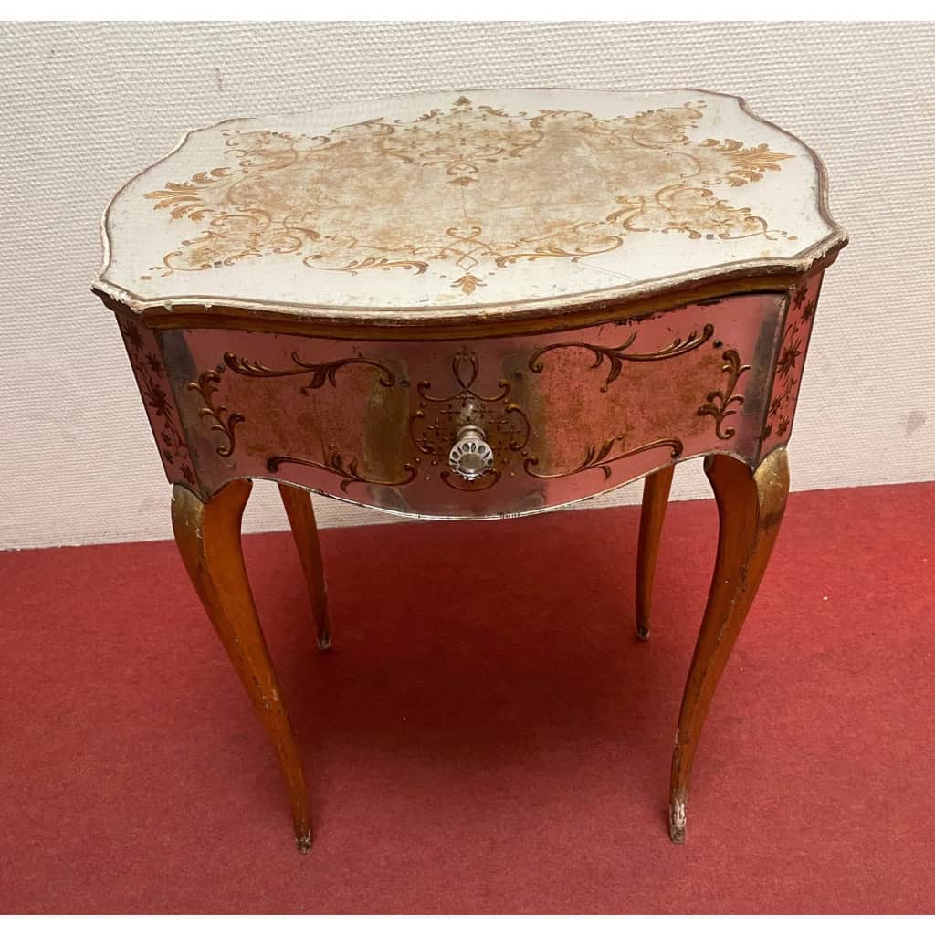 1950′ Commode Arbalète 1 Tiroir Bois Doré Et Metacrylate Eglomise Maison Bagués 1950′ Commode Arbalète 1 Tiroir Bois Doré Et Metacrylate Eglomise Maison Bagués