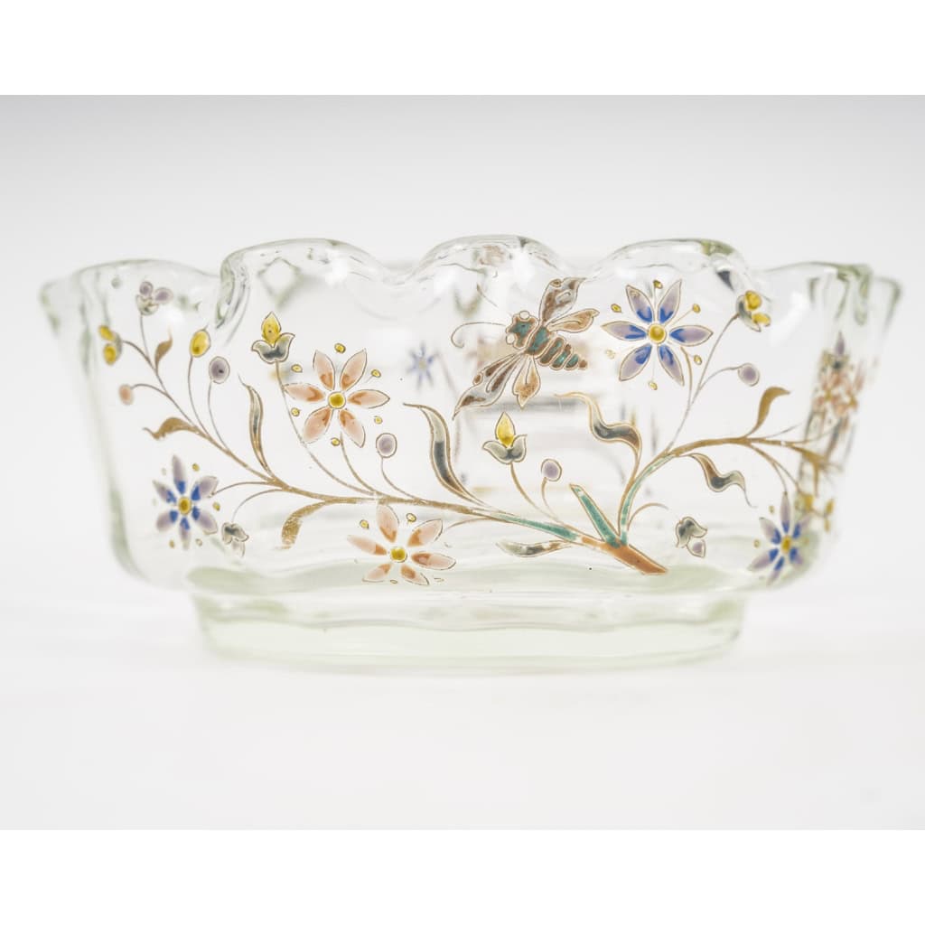 Cristallerie émile Gallé, Coupe Polylobée En Verre émaillé à Décor De Libellule, Art Nouveau ||||||||